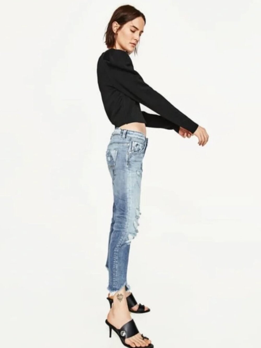 Zara Basic Z1975 Denim Jeans Distressed Sz 10 Womens